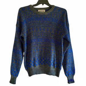 VINTAGE Expressions men's size large L blue gray geometric pullover sweater